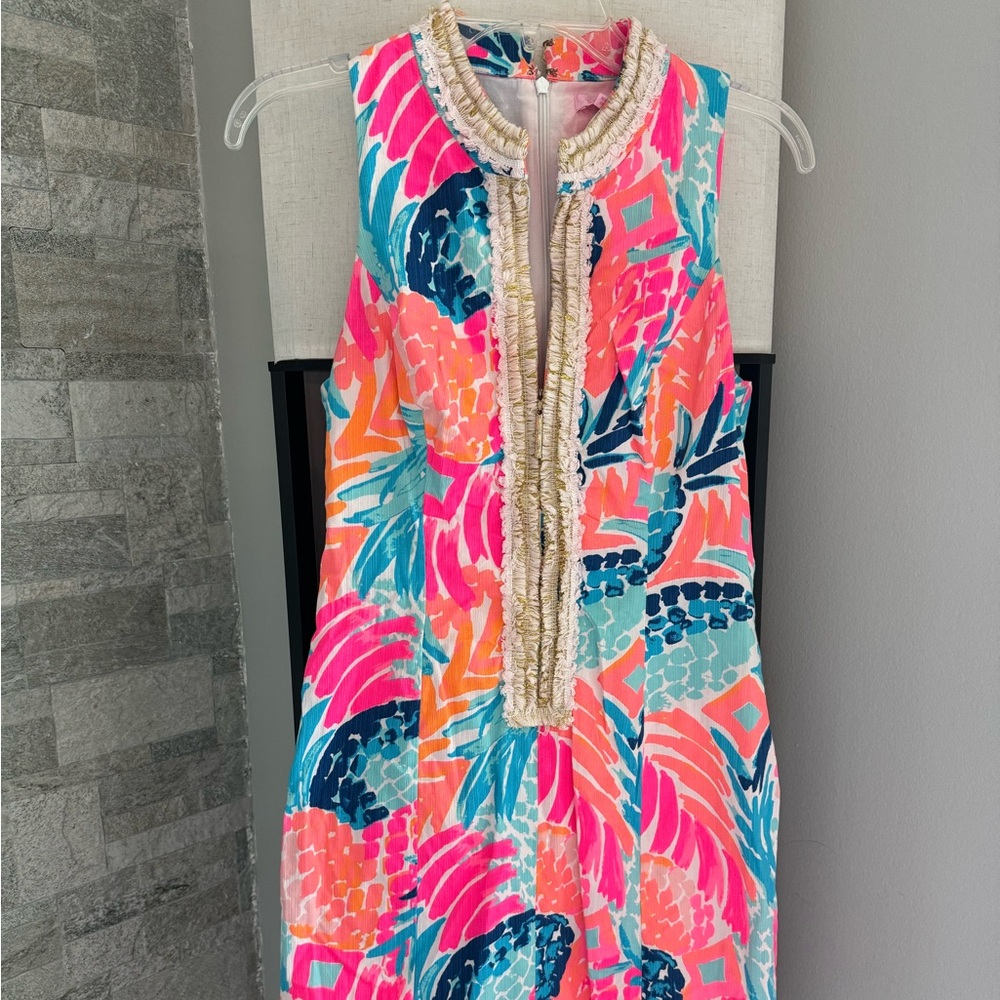 Lilly Pulitzer Alexa Shift Dress Multi Goombay Smashed Pineapple Print Size 4